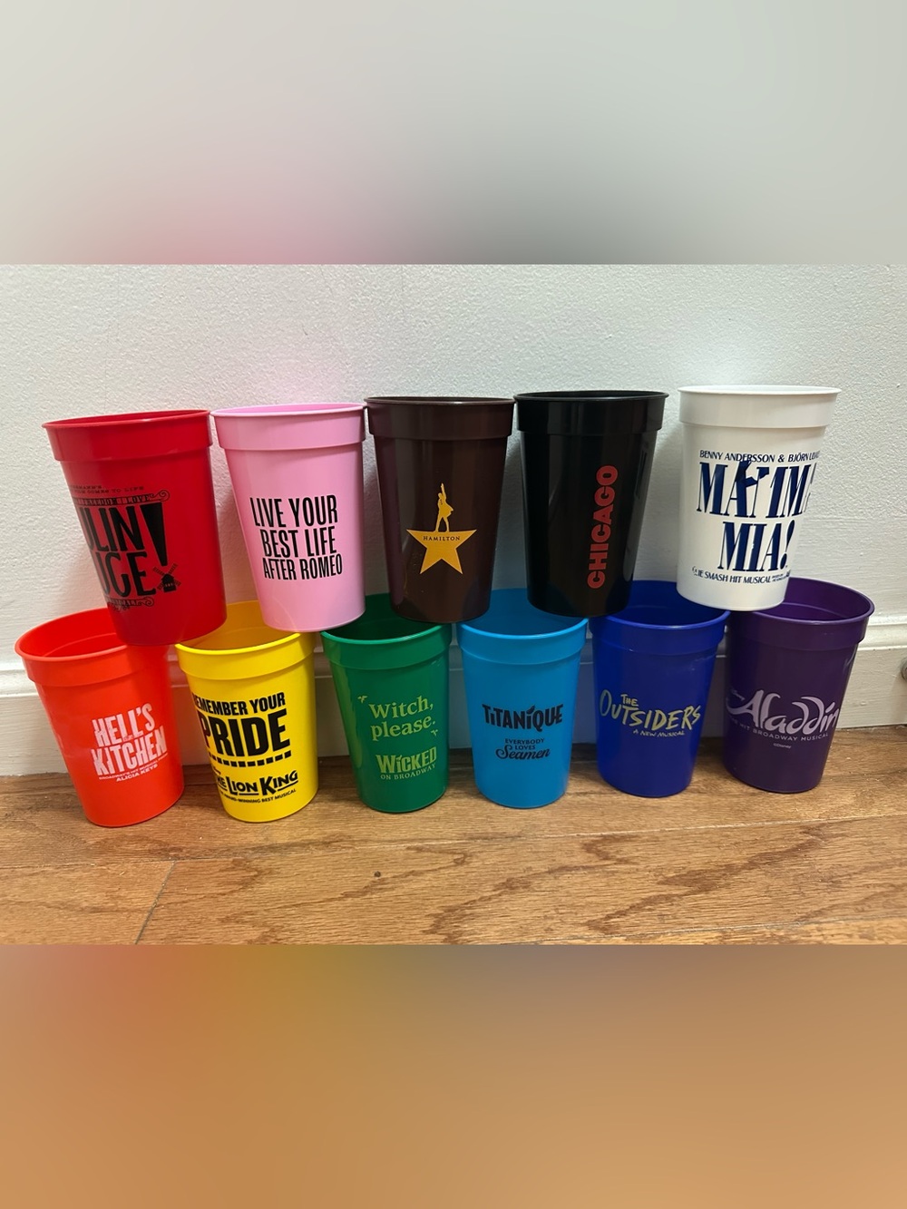 Assorted Musical Theater Logo Plastic Cups - Multi Color Set